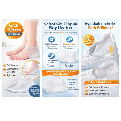 Boy Uzatıcı Görünmez Tabanlık Katı Silikon Tabanlık Sert Giyen 3.5 Cm Şeffaf-çorap