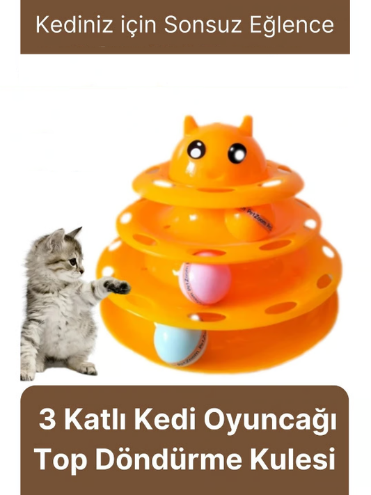3 Katlı Kedi Oyuncağı Kedi Başlıklı