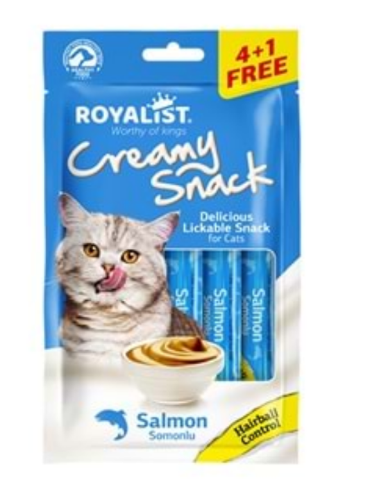 Royalist creamy snack salmon hairball somonlu kedi tüy yumağı kontrol ödül maması 5x15 gr