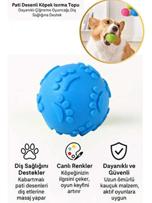 Pati Desenli Köpek Isırma Topu – Dayanıklı Çiğneme Oyuncağı, Diş Sağlığına Destek
