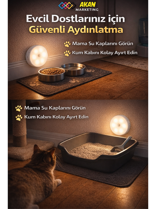 Hareket Sensörlü LED Gece Lambası Kablosuz USB Şarj Edilebilir – Evcil Hayvan Bulunan Evler Için Güvenli Kedi ve Köpek